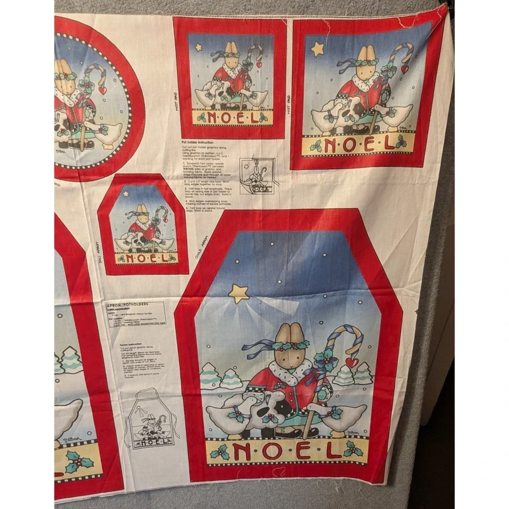 VIP CRANSTON Print Works Noel Christmas Fabric Panel Apron Potholder Bunny 36x44